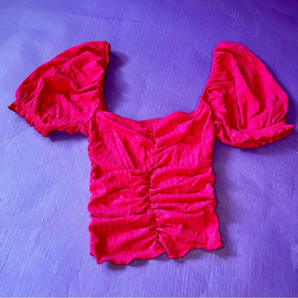 Urban Outfitters “Vienna” pointelle puff sleeve crop top size XS - Picture 4 of 8